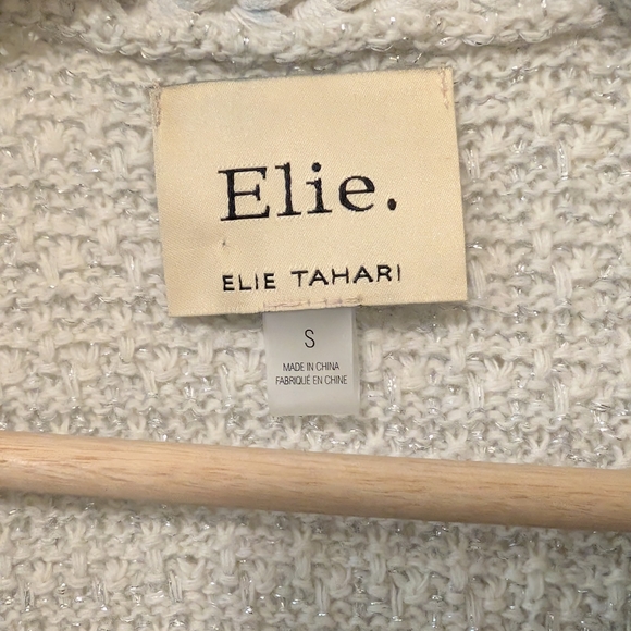 Elie By Elie Tahari Women's Cream Silver Metallic Chain Detail Open Cardigan S - Picture 4 of 8